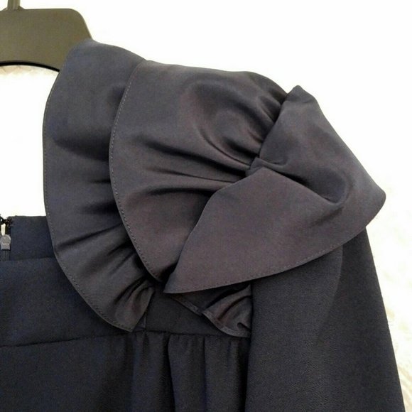 RARE Vintage Cezanne Midnight Navy Cocktail Dress, Statement Shoulders, Fits 8 - Picture 5 of 10